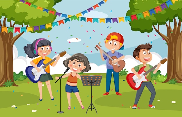 Bambini che suonano musica nel parco