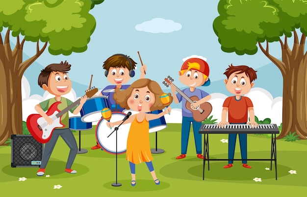 Bambini che suonano musica nel parco