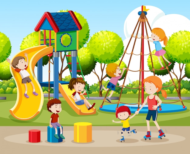 Children playing outdoors scene