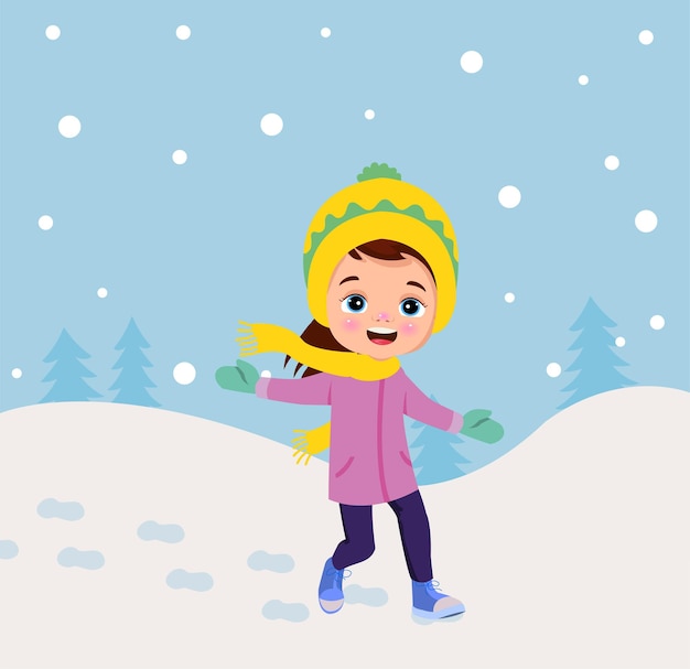 Vector children playing outdoors in winter