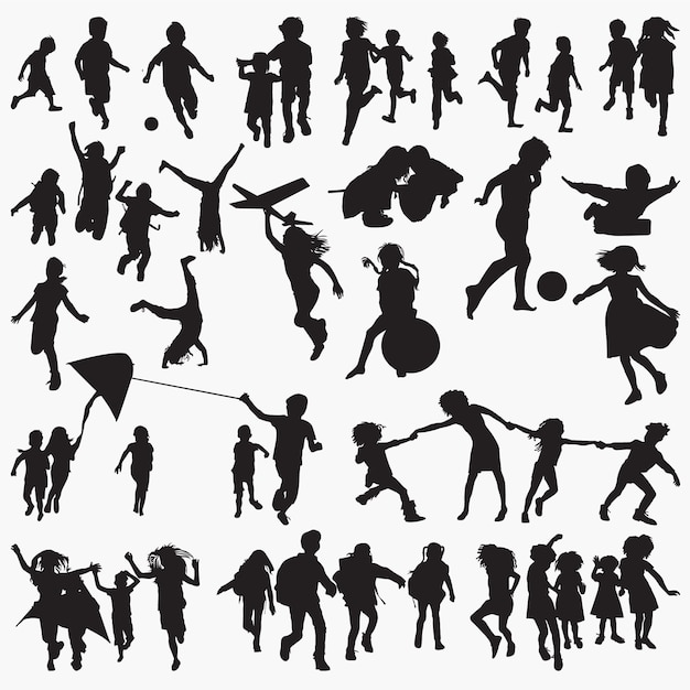 Vector children playing outside silhouettes