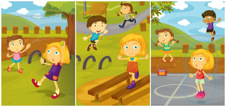 Vector children playing in the park