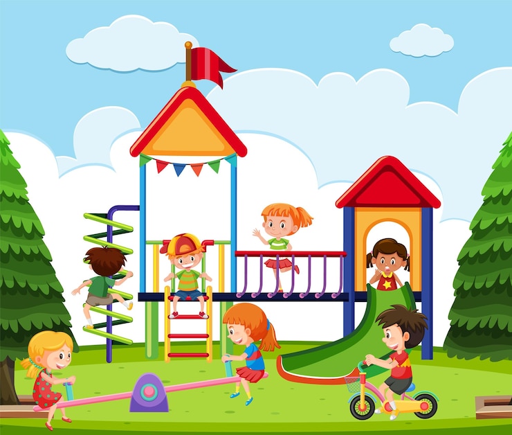 Vector children playing at playground