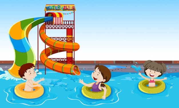 Vector children playing in a pool