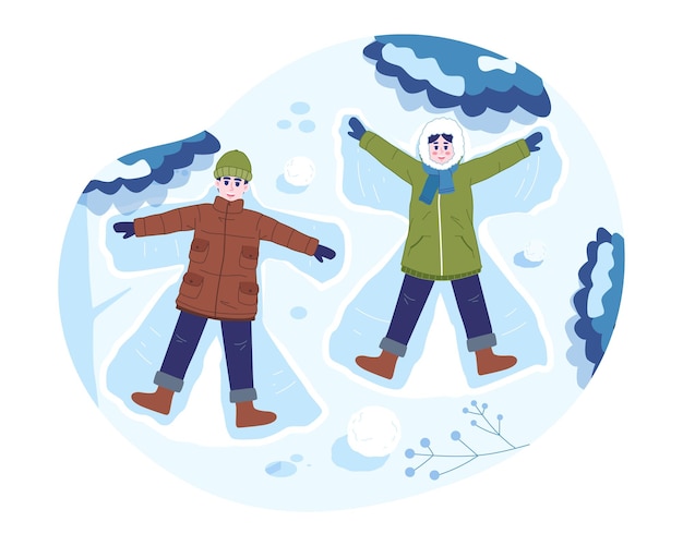 Vector children playing in the snow together