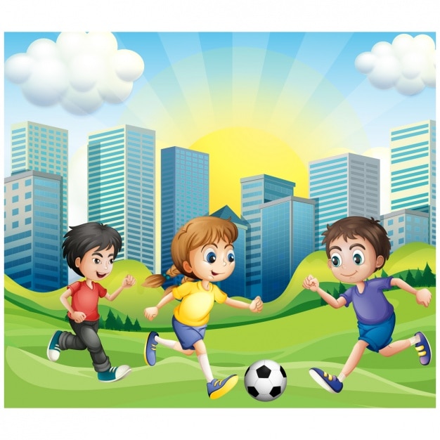 Children playing soccer