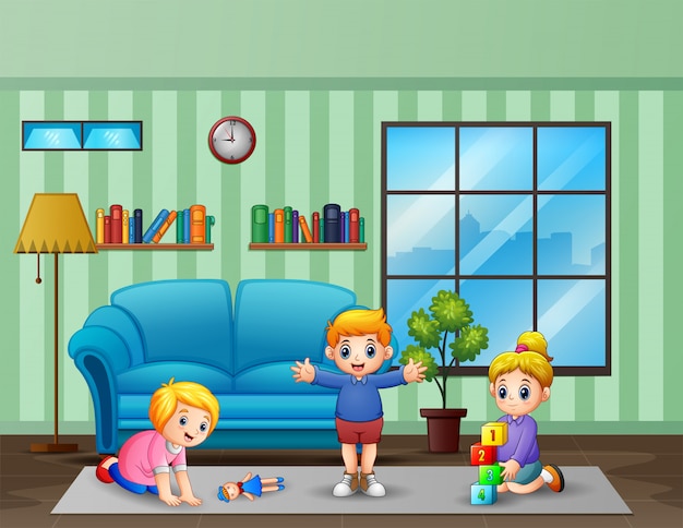 Children playing their toys inside the room