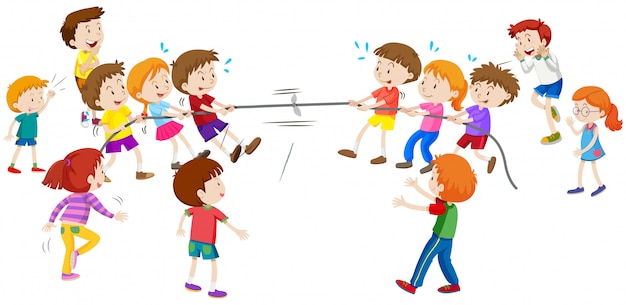 Vector children playing tug a war