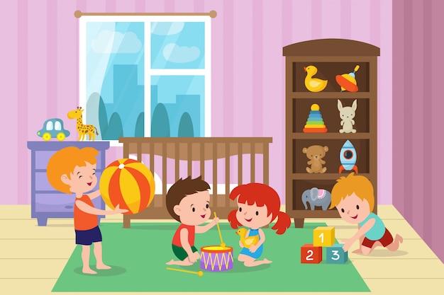 Premium Vector  Child playing with toys