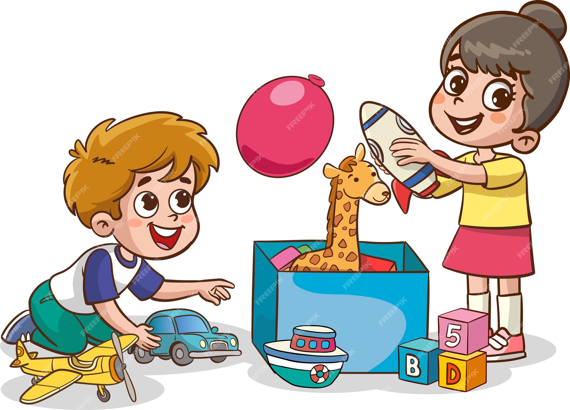 Kids playing with toys cartoon children play Vector Image