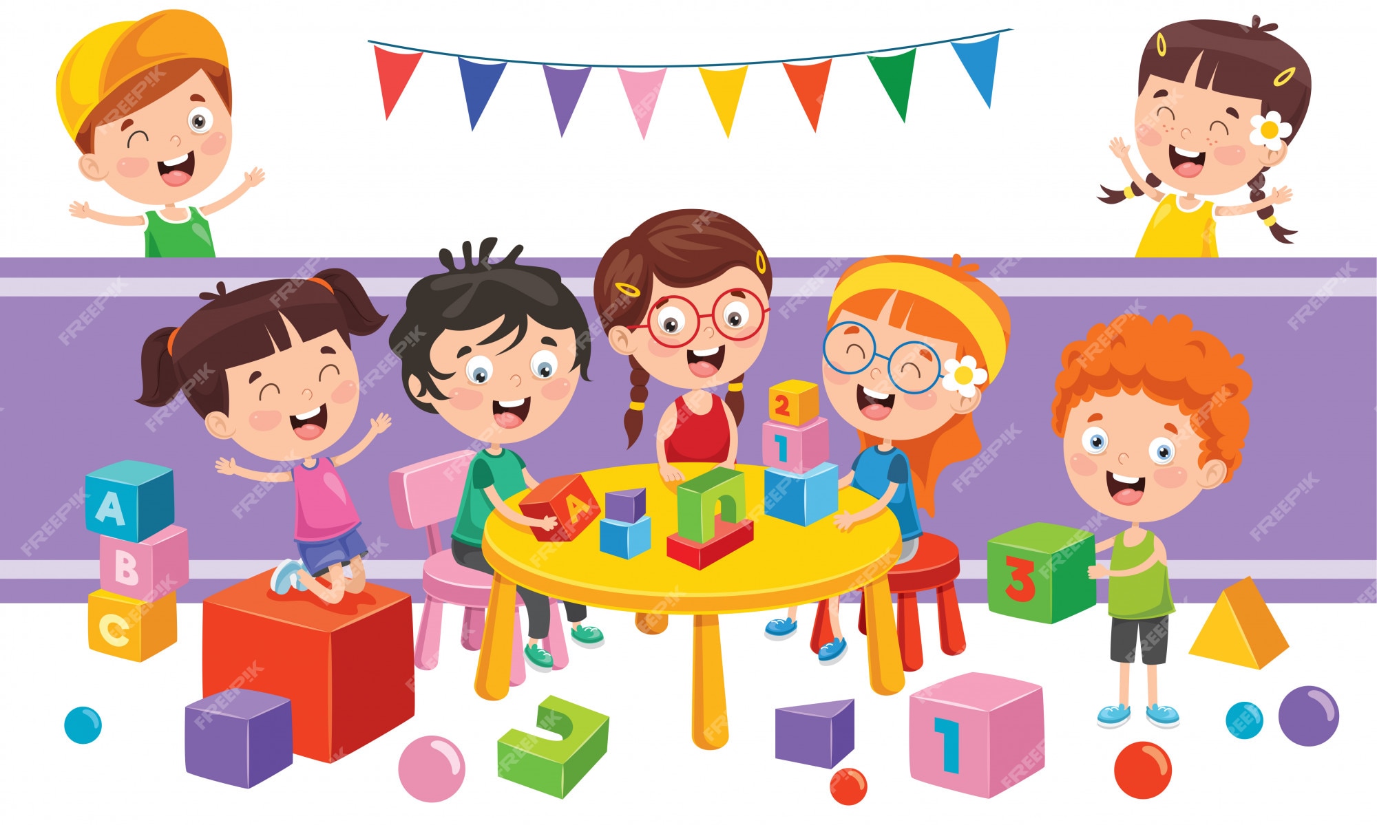 Premium Vector  Child playing with toys