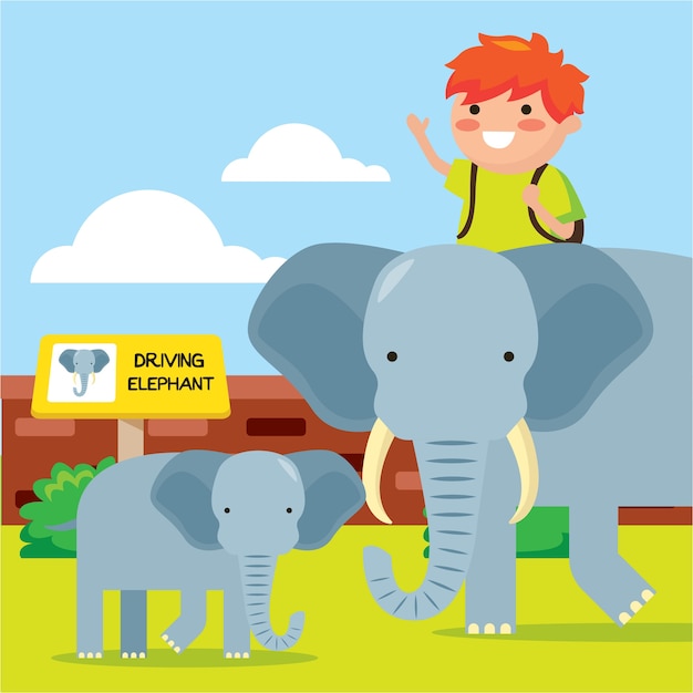 Vector children playing in the zoo cartoon illustration