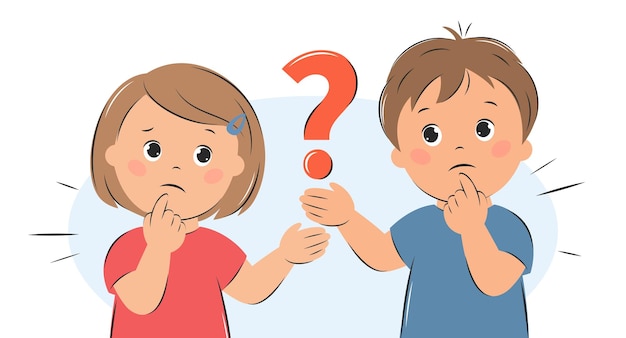Vector children ponder the question cartoon characters girl and boy for children design