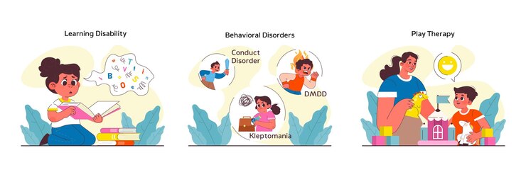 Vector children psychology set kid mental health awareness kid behavior emotional intelligence