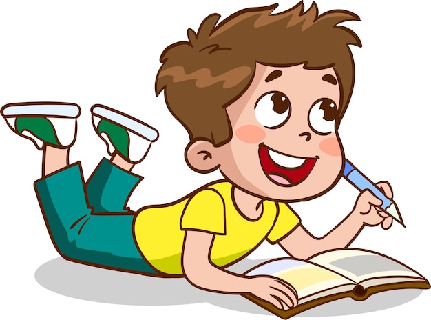 children reading book kids studying with a book Vector illustration