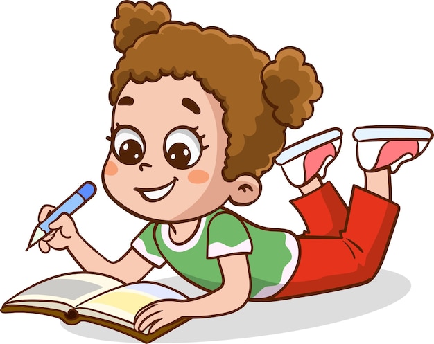 Vector children reading book kids studying with a book vector illustration