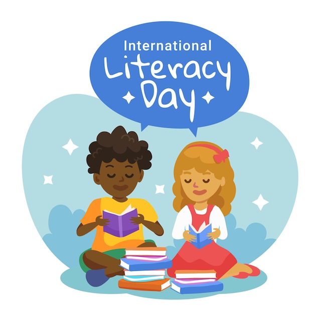 Vector children reading international literacy day
