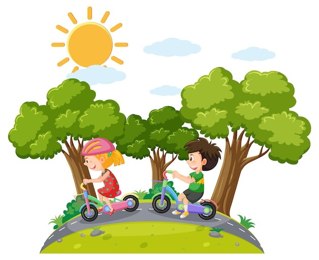 Bambini in bicicletta al parco