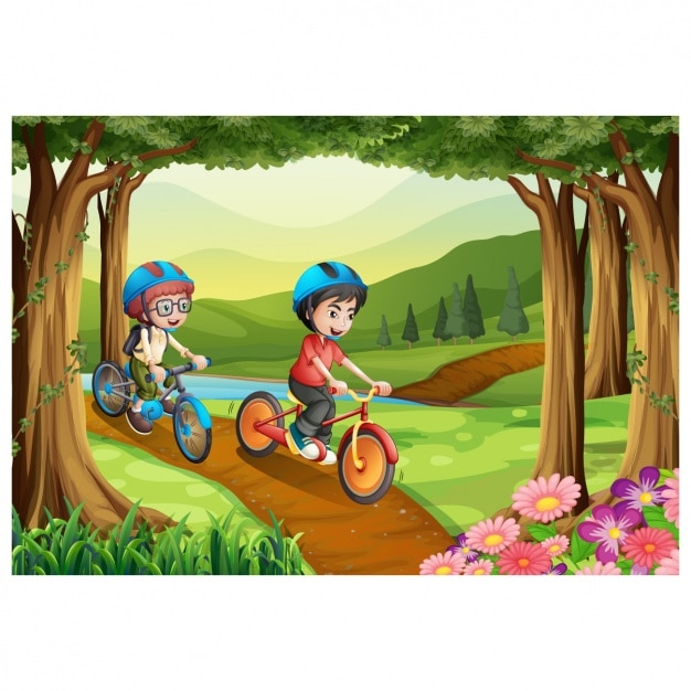 Vector children riding a bike