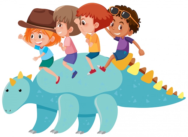 Children riding a dinosaur