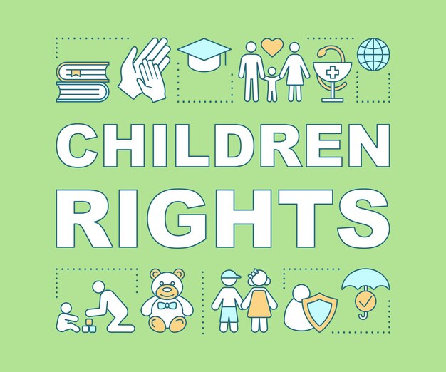 Vector children rights word concepts banner. family. child educating, protecting, treating, loving. presentation, website. isolated lettering typography idea with linear icons. vector outline illustration