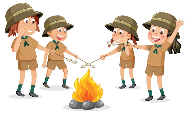 Children roasting marshmallow vector