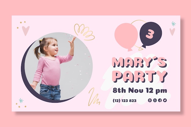 Vettore modello di banner di compleanno per bambini