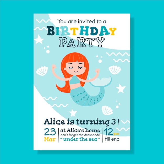 Vector children's birthday card/invitation template with mermaid