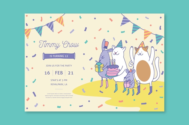 Children's birthday card template with illustrations