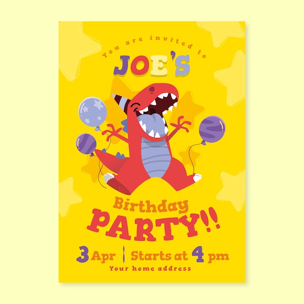 Vector children's birthday card with dinosaur