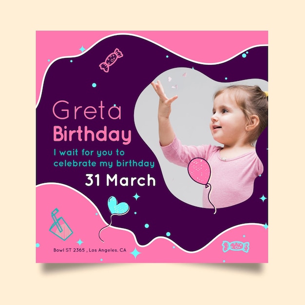 Vector children's birthday flyer square