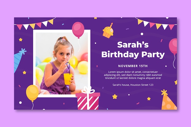 Vector children's birthday horizontal banner template