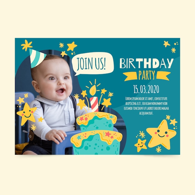 Vector children's birthday invitation card with photo