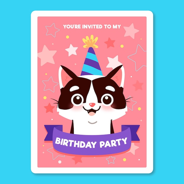 Modello dell'invito di compleanno dei bambini con il gatto