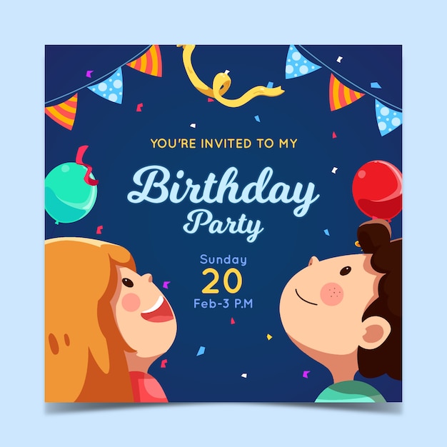 Vector children's birthday invitation template with cute characters