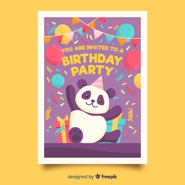 Children's birthday invitation template with panda bear