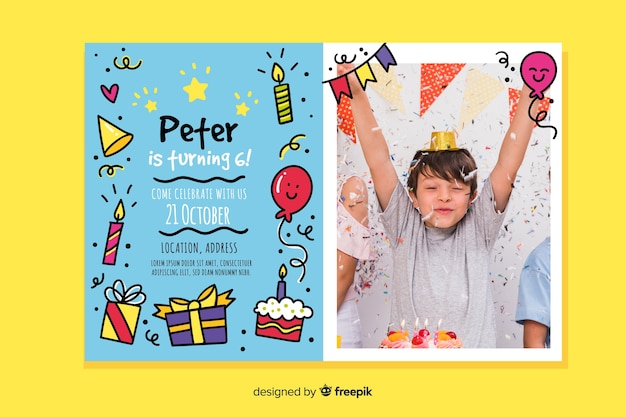 Vector children's birthday invitation template with photo