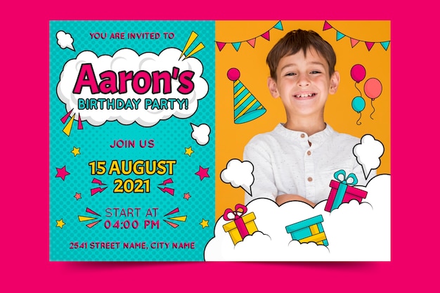 Vector children's birthday invitation template with presents