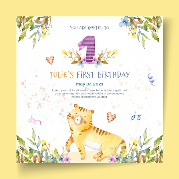 Children's birthday square flyer template