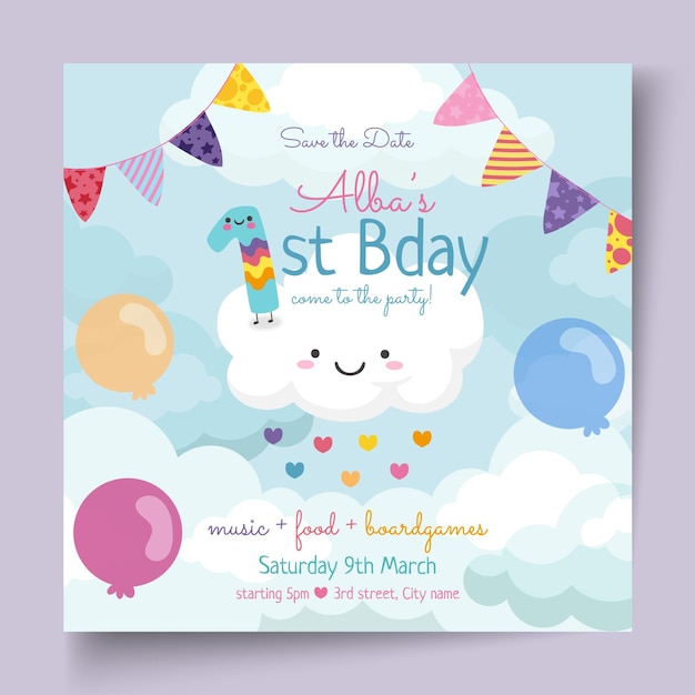 Children's birthday square flyer template