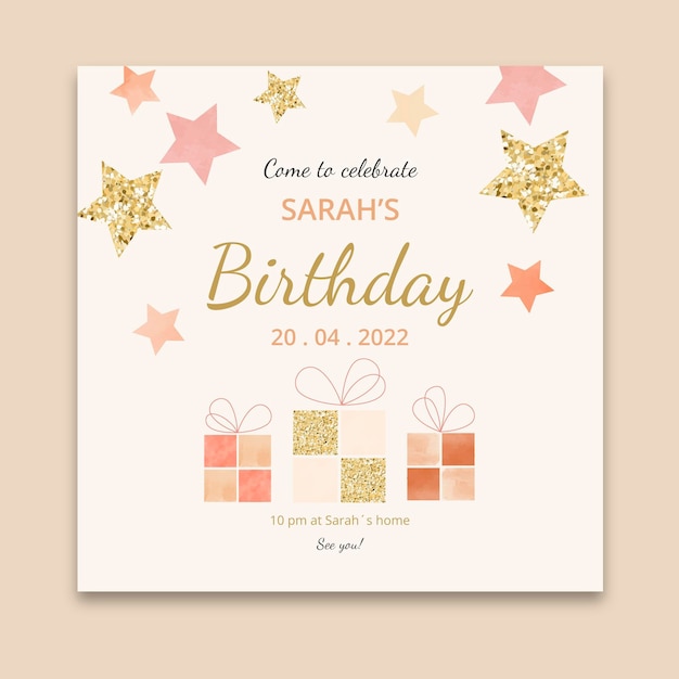 Vector children's birthday square flyer template