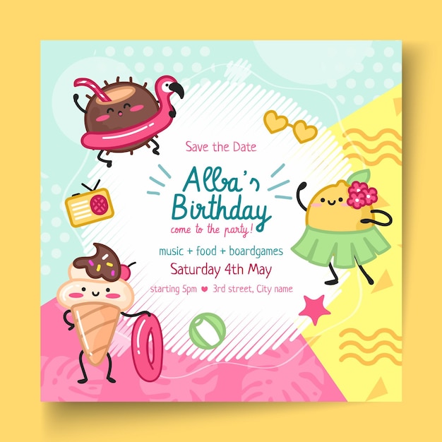 Vector children's birthday square flyer template