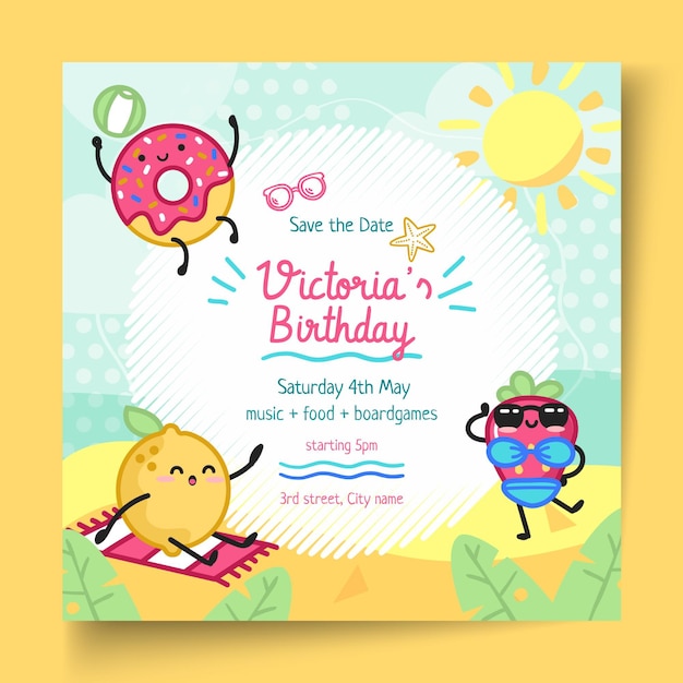 Vector children's birthday square flyer template