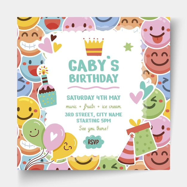 Children's birthday square flyer template