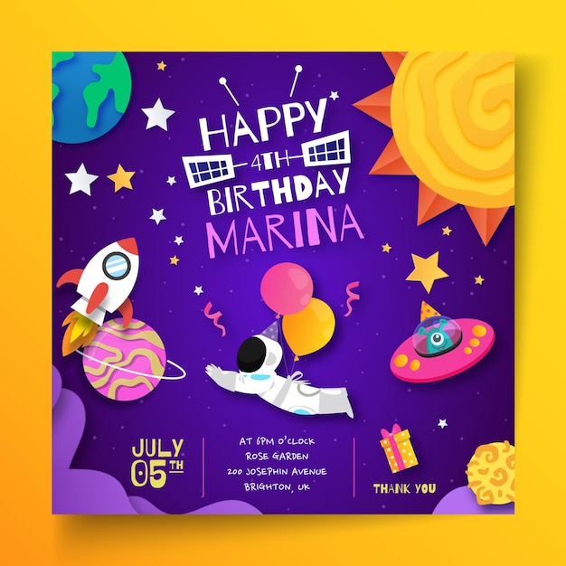 Children's birthday square flyer template