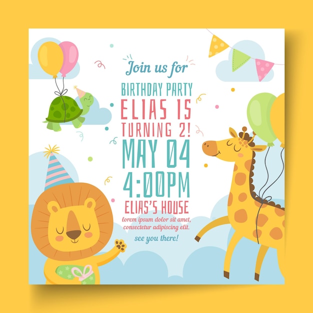 Children's birthday squared flyer template