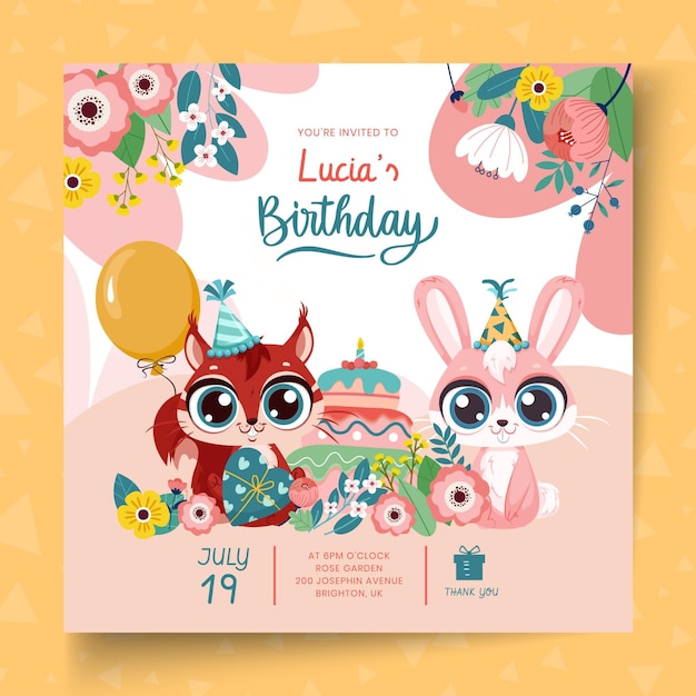 Vector children's birthday squared flyer template