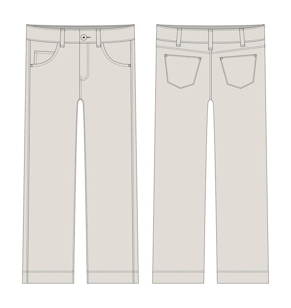 Vettore disegno tecnico jeans classico per bambini colore grigio chiaro abbigliamento casual in denim