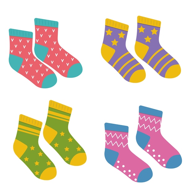 Children's colored socks vector isolated cartoonstyle illustration