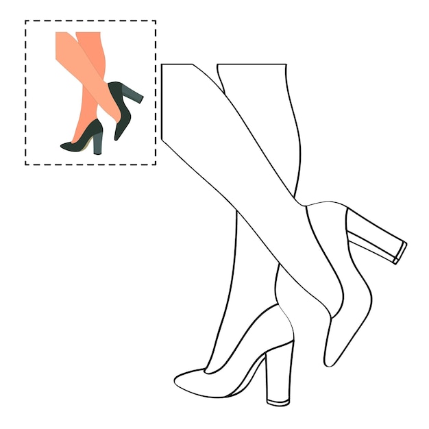 Contour of women's shoes with high heels from black lines isolated on white  background. Front, side, back view. Vector illustration. Stock Vector |  Adobe Stock